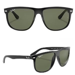 RAY-BAN Polarized Boyfriend Sunglasses NEW Black With Green Lenses RB4147